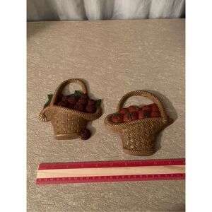 Vintage Wall Plaque Decor Berries in Baskets MCM Molded Plastic Bunwood Inc. 3D